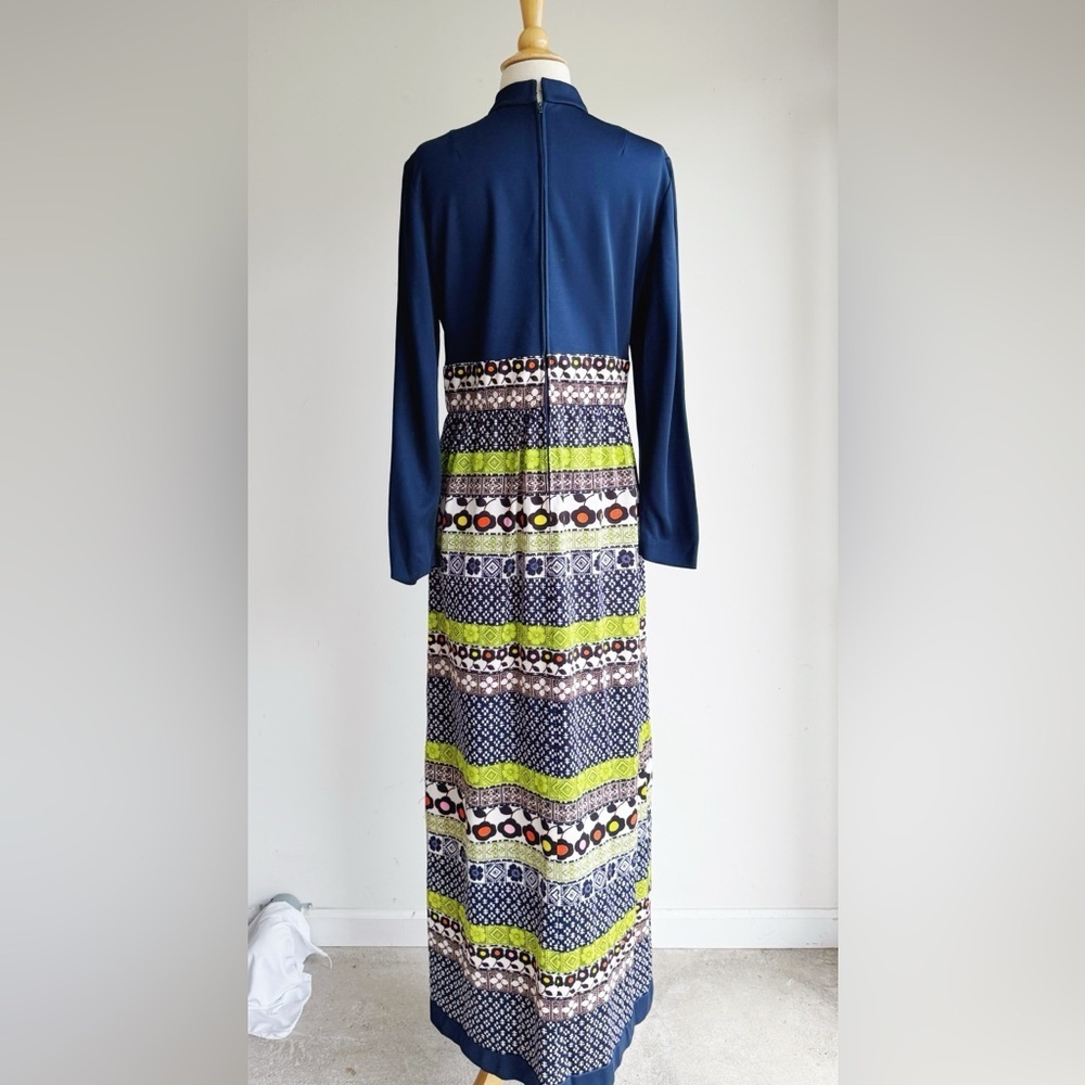 VINTAGE Leslie Fay Mod Maxi Dress 70s Retro Best Fit M/L - Picture 6 of 7